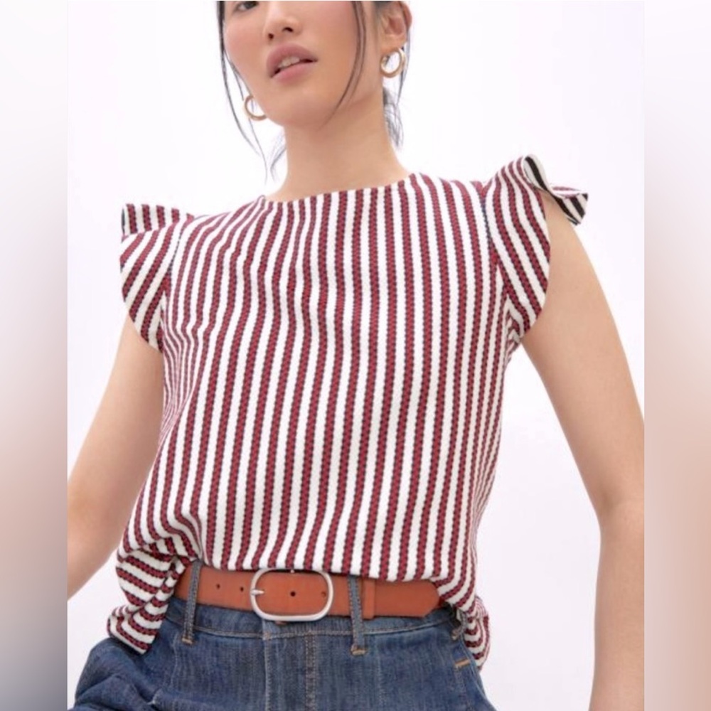 ANTHROPOLOGIE / EVA FRANCO Striped Tie-Back Flutter Sleeve Top - Sz XS